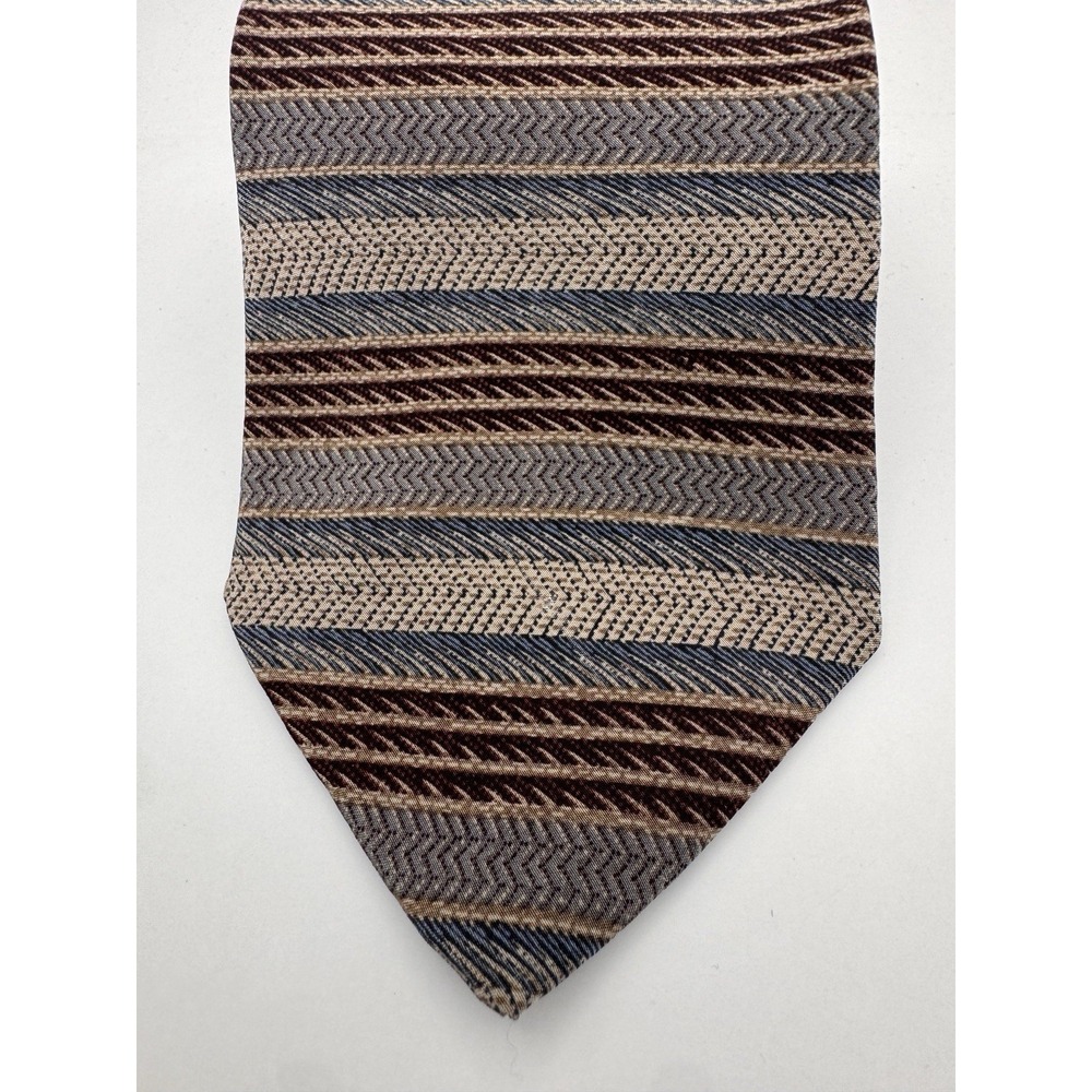 Vintage 1980s Henry Grethel 100% Imported Silk - Striped Herringbone Pattern - Picture 6 of 7